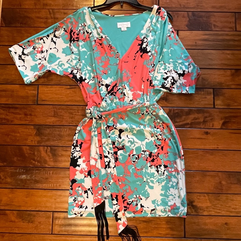 Floral Wrap cocktail dress XS - Turquoise color.